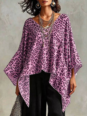 Full Size Leopard Print Asymmetrical Hem Top in Blue
