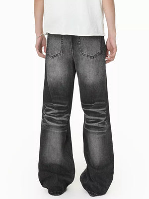 Men S Wide Leg Washed Jeans in Charcoal Gray