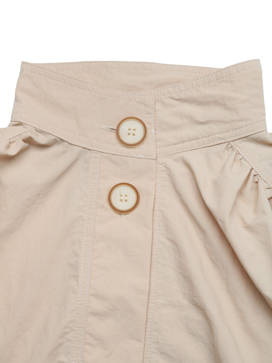 tan jacket with ruched and puff sleeve
