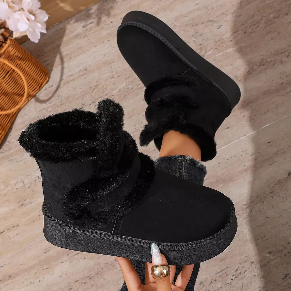 Suede,Fluff,Rubber Imported Size &amp boots in Black with chunky ankle boot silhouette