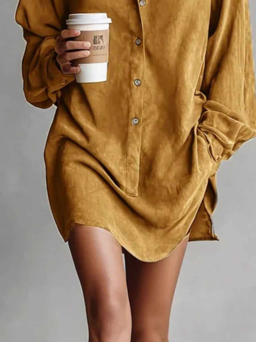 modern shirt dress in Moss with collared