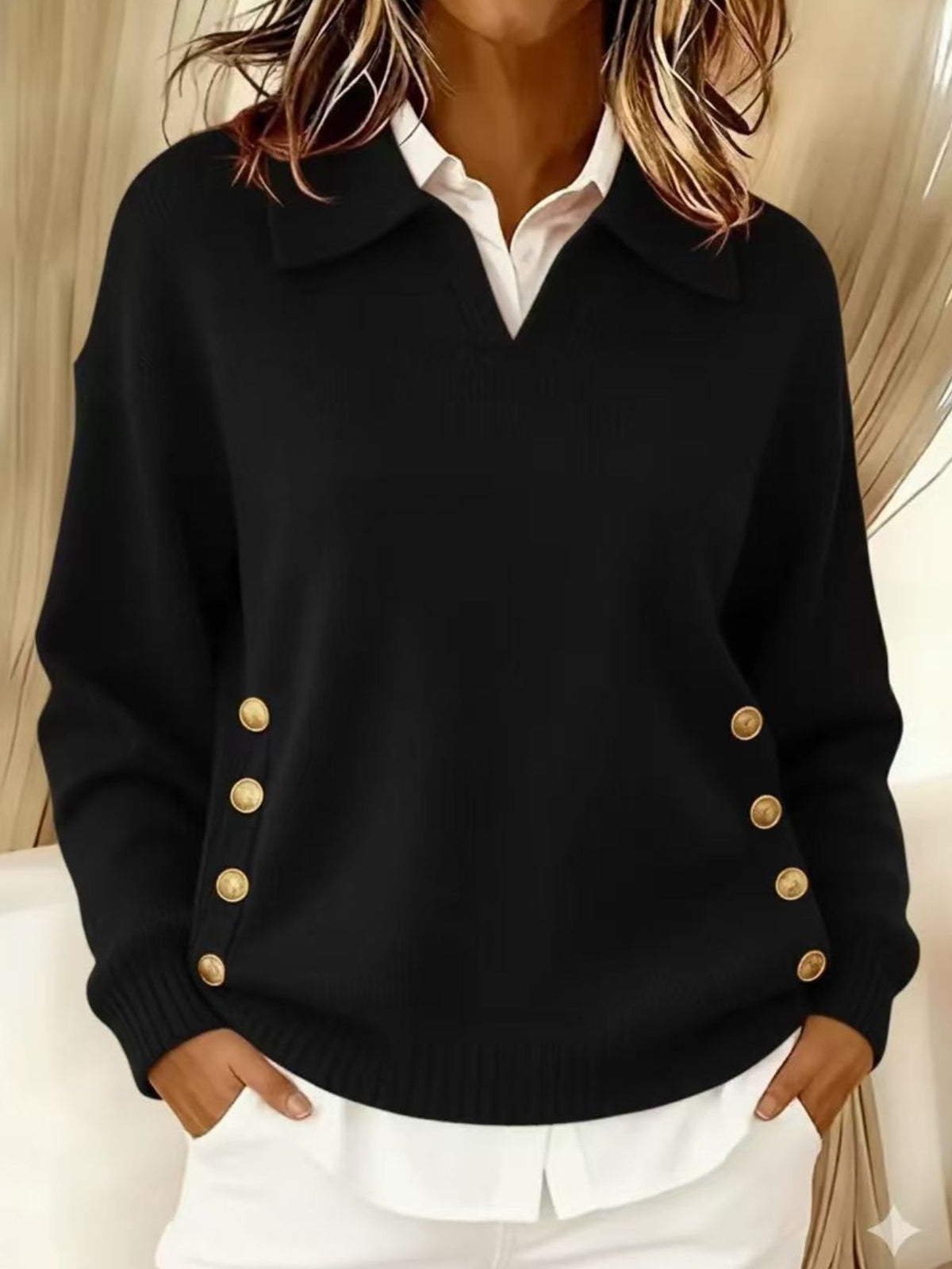 pullover sweater in Green with collared and long sleeve