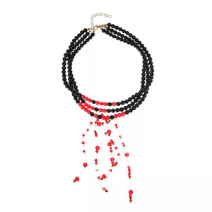 necklace in red with multi-layered and choker