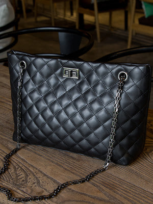 Medium Quilted Chain Crossbody Bag in Black with quilted