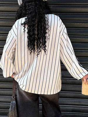 Los Angeles long-sleeve t-shirt in black and white pinstripe, casual relaxed fit.
