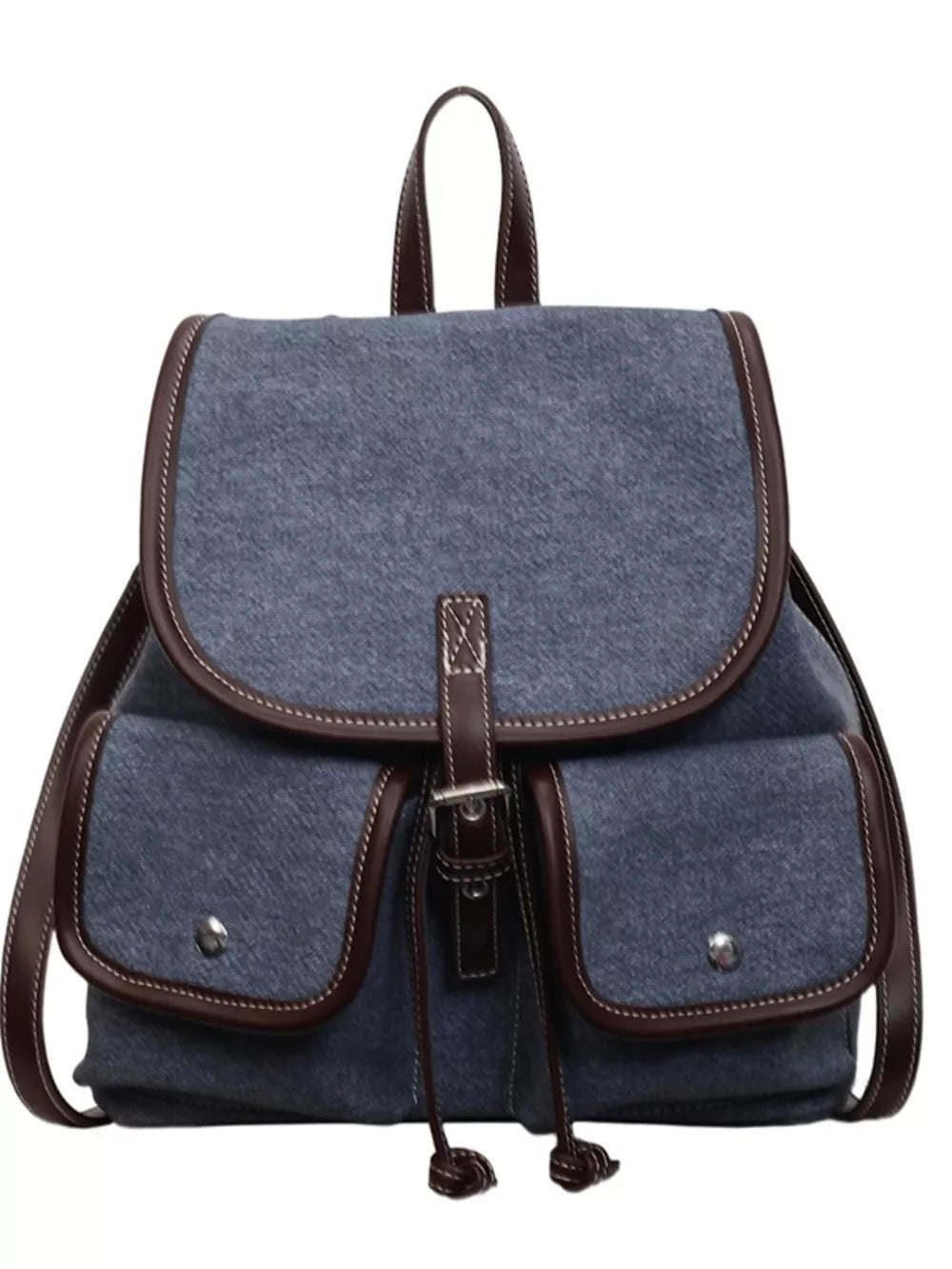 Casual Denim Flap Backpack in dark brown with flap pockets