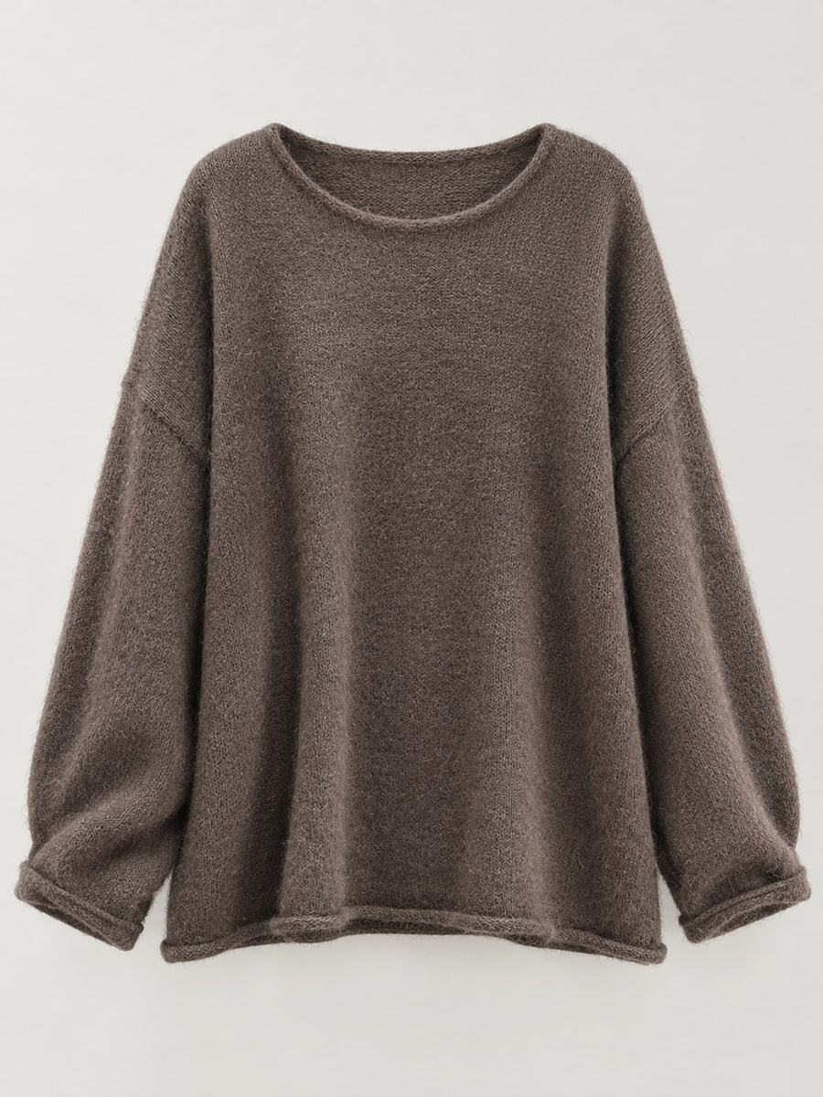 Coffee pullover sweater with dropped shoulder and long sleeve