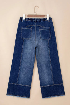 Drawstring Raw Hem Wide Leg Denim Pants option 9