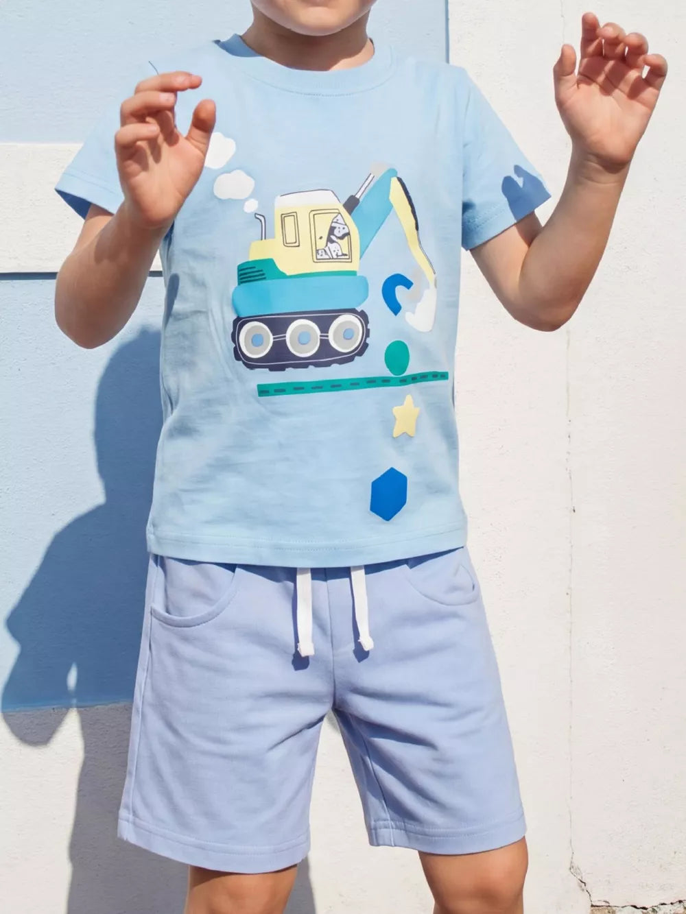 Children's Excavator Print T-shirt And Shorts Set