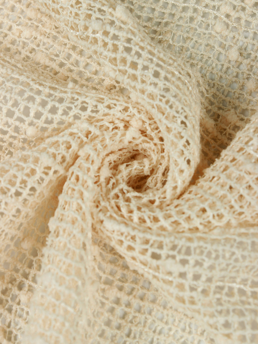 Openwork halter neck cover-up dress in cream knit with textured details.