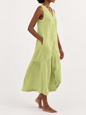 Organic cotton and polyester blend midi dress in white with A-line silhouette