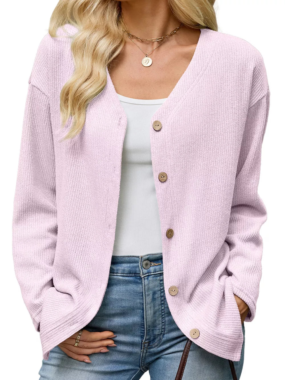 Green relaxed cardigan with v-neck