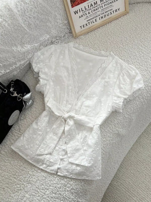 Lace Detail Bow Front Blouse option 5