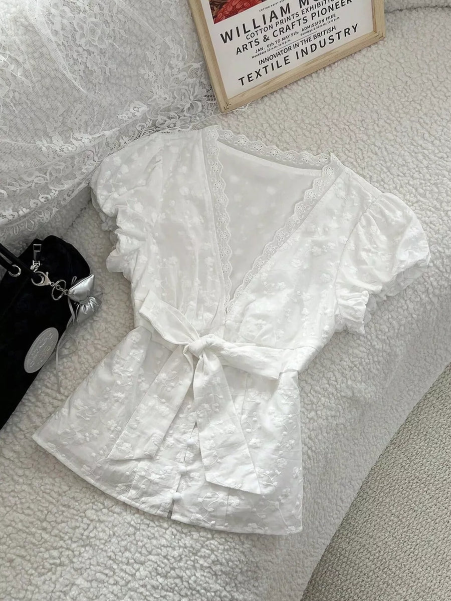Lace Detail Bow Front Blouse option 5