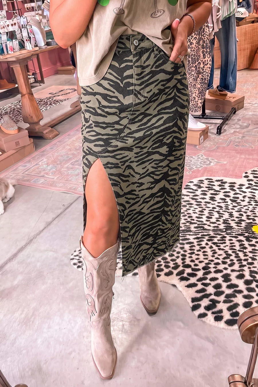 65% cotton, 33% polyester, 2% elastane Care instructions: Machine wash cold midi skirt in Army Green with straight silhouette