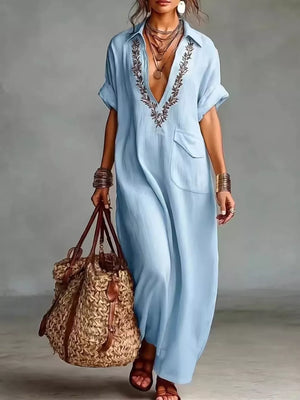 Full Size Bohemian Embroidered Maxi Dress in Black