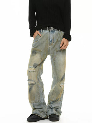 jeans in light blue featuring distressed and loose fit