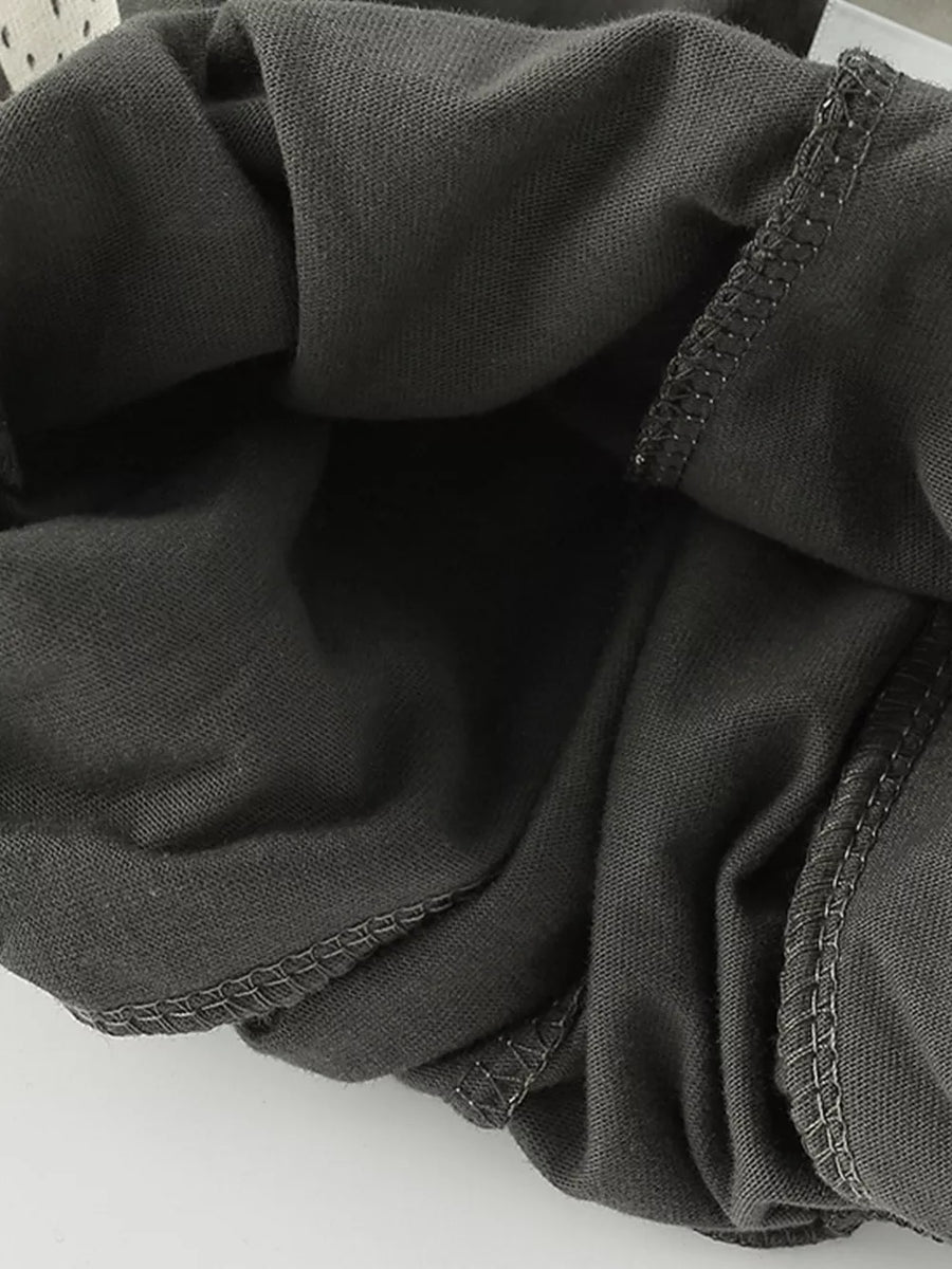 Dark grey t-shirt with visible stitching
