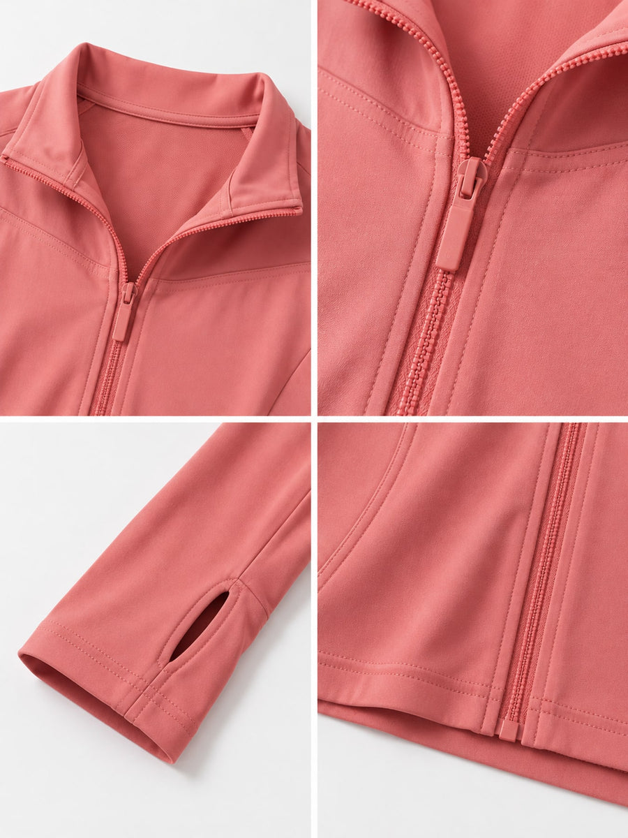 athleisure windbreaker in Grapefruit Pink with mock neck