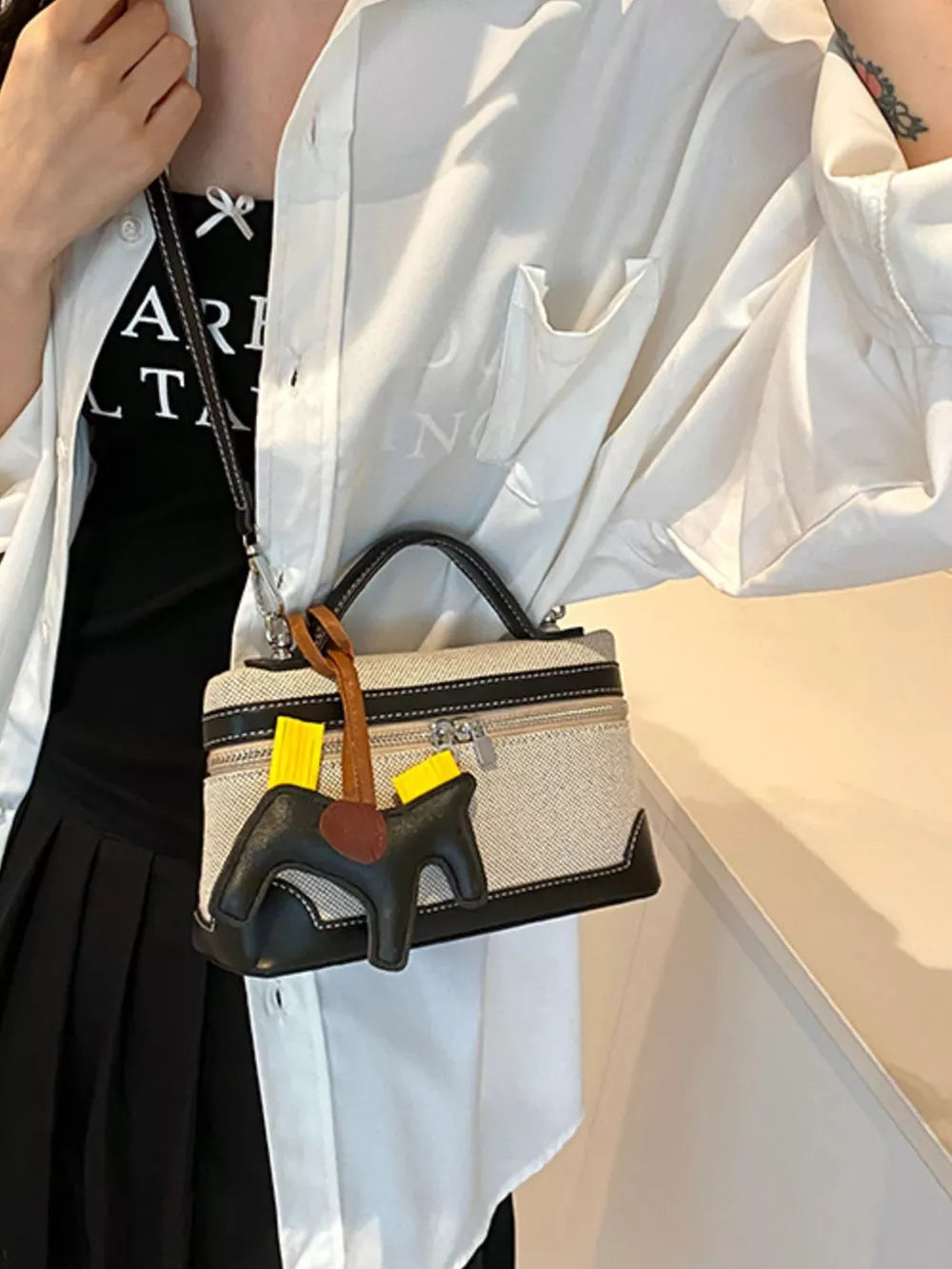 Black Top Handle Detachable Strap Mini Handbag