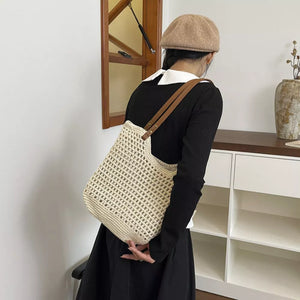 Cream White with Crochet Knit Shoulder Bag