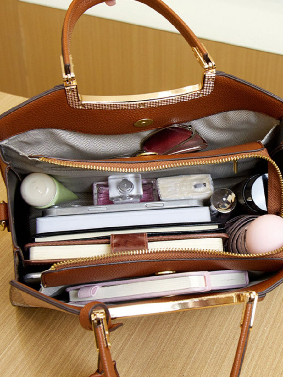 handbag featuring plaid in white with PU Leather Imported Size &amp texture