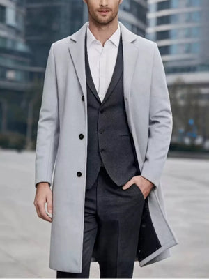overcoat in light gray featuring buttoned and slim fit