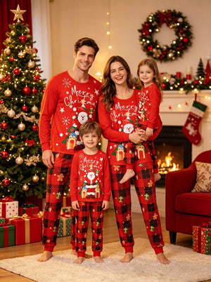 pajama set in Dad-Red with plaid and long sleeve