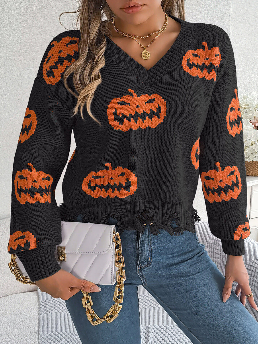 Pumpkin Distressed Hem Sweater in orange with raw hem