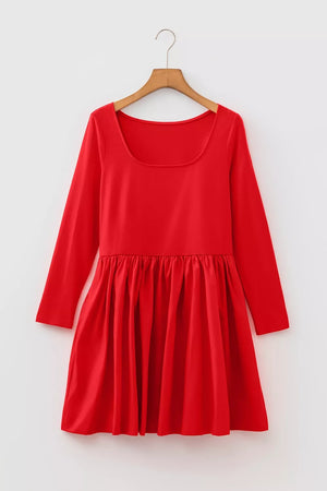U Neck Long Sleeve Fit And Flare Mini Dress option 3