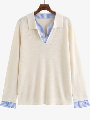 pullover sweater in light gray with ribbed and hip-length
