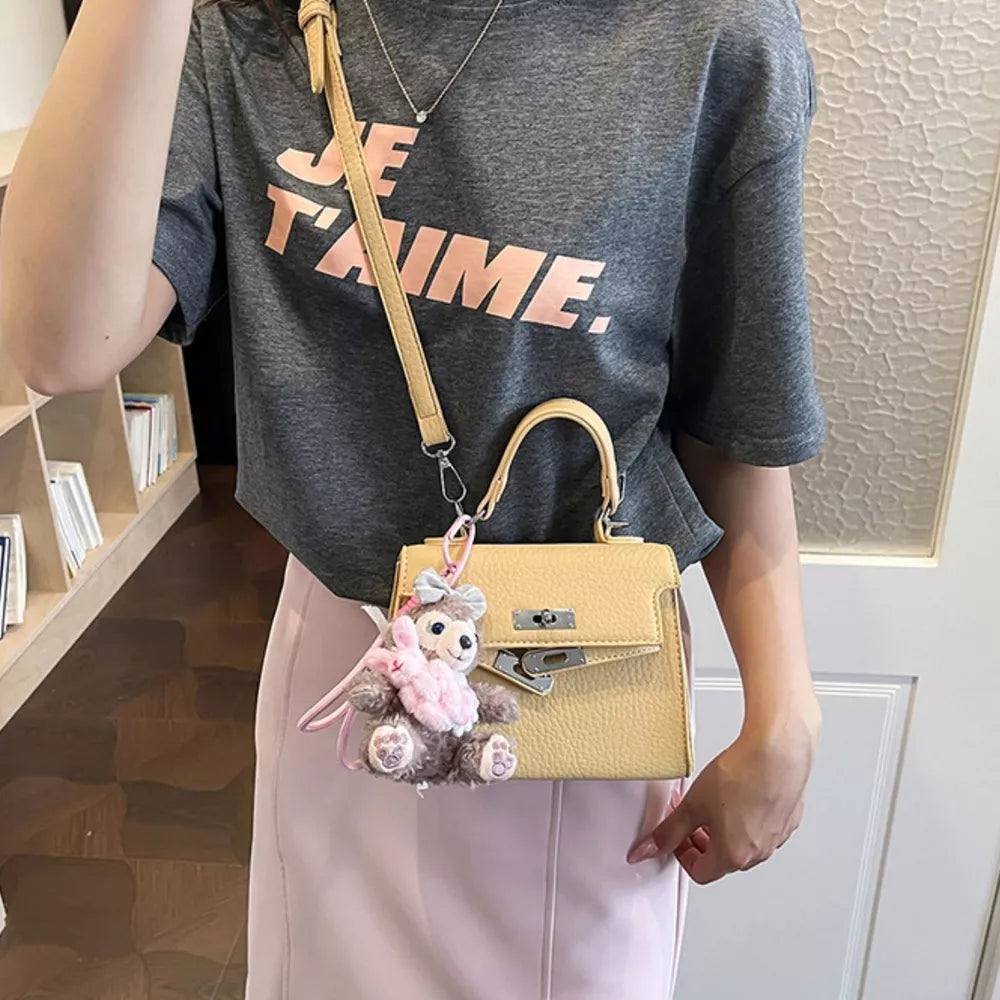 PU Leather Imported Size &amp handbag in Yellow with structured silhouette