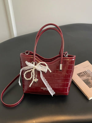 Small Top-Handle PU Leather Crossbody Bag in Off-white with top handle