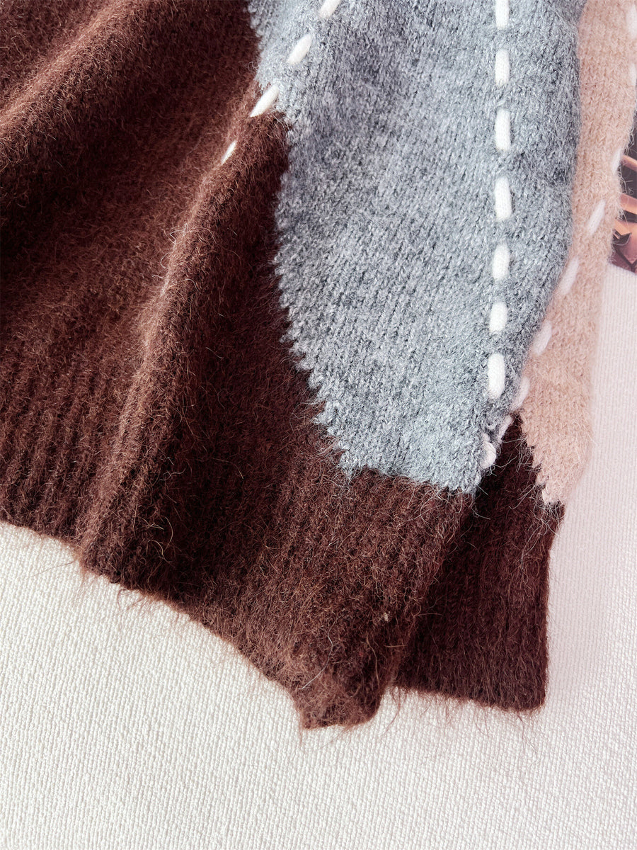 v-neck sweater in Gray with stretch and hip-length