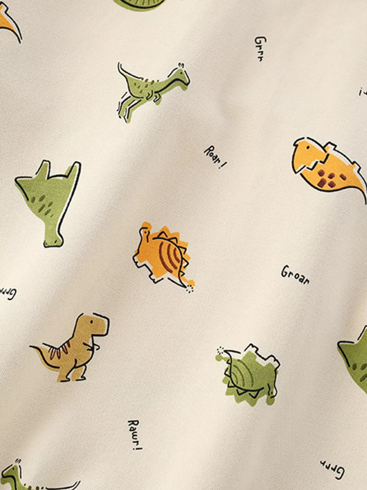 Baby crew neck sweatshirt in beige cotton with a fun dinosaur print and text details.
