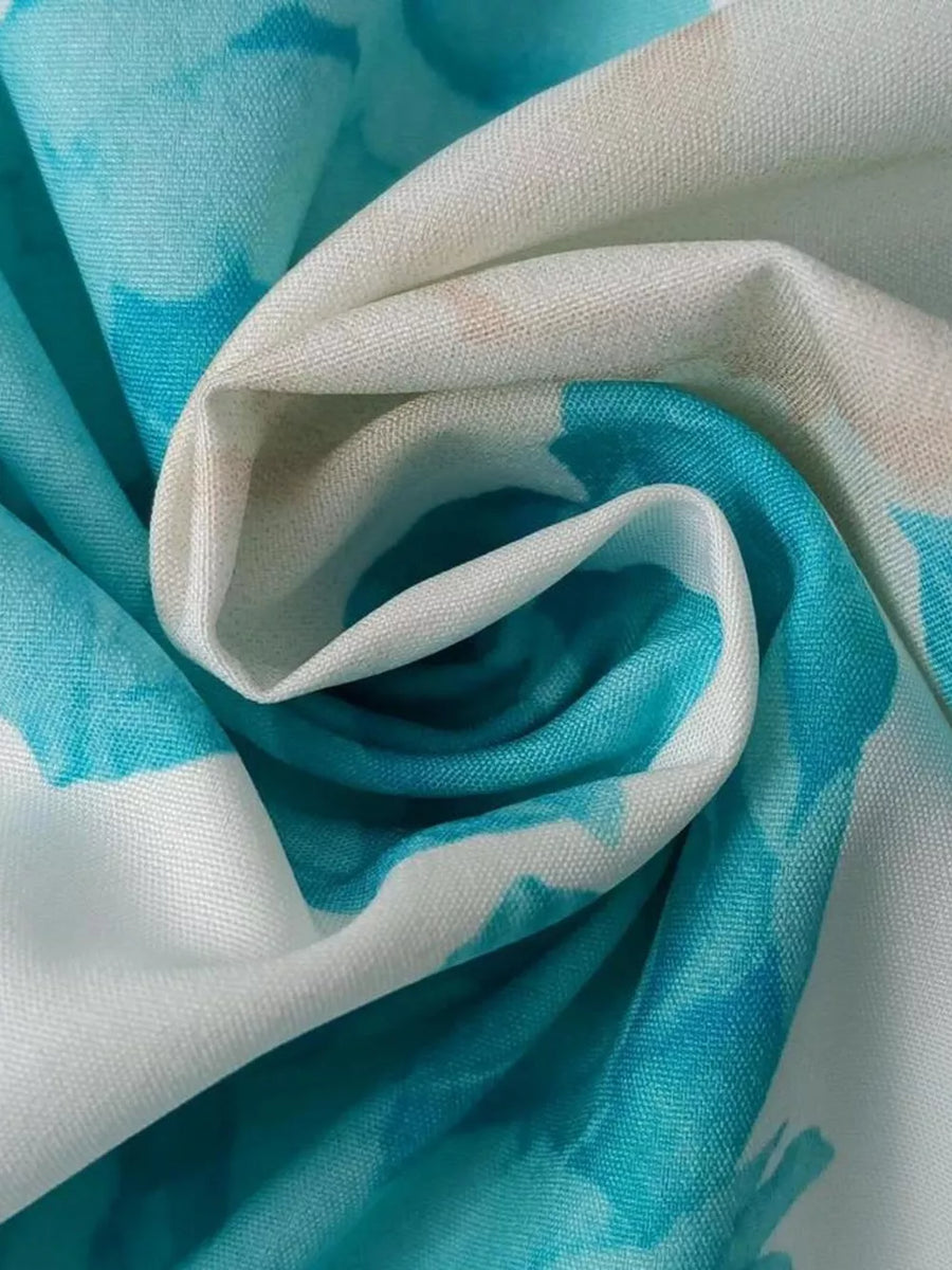 Floral V-Neck Ruffle Sleeve Maxi Dress in Teal