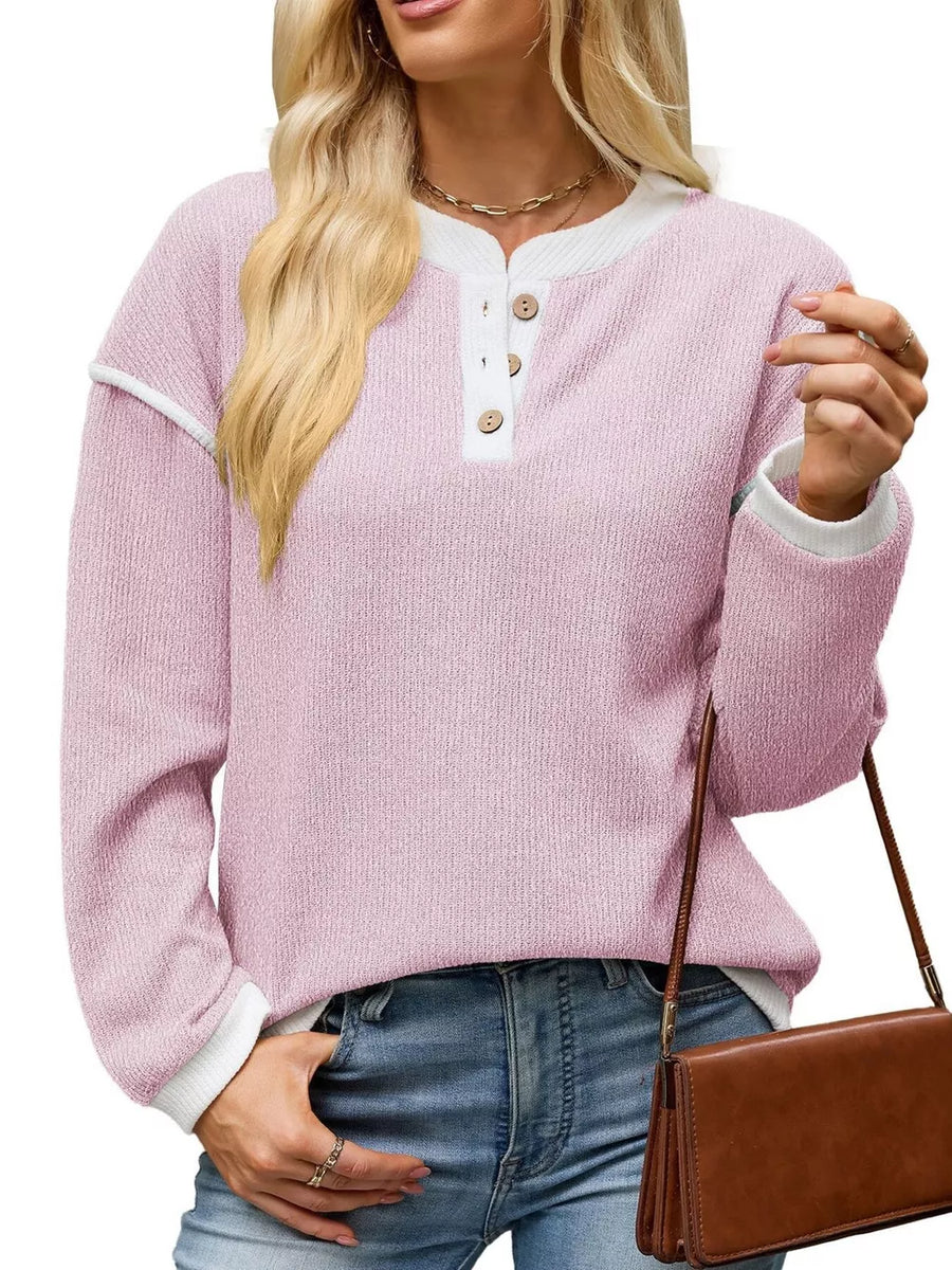 Pink relaxed henley with henley