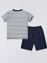 Toddler boys navy and white striped t-shirt and navy shorts set