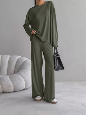 Army Green pajama set with stretchy and long sleeve
