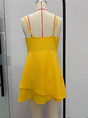 romantic mini dress in marigold yellow with sweetheart