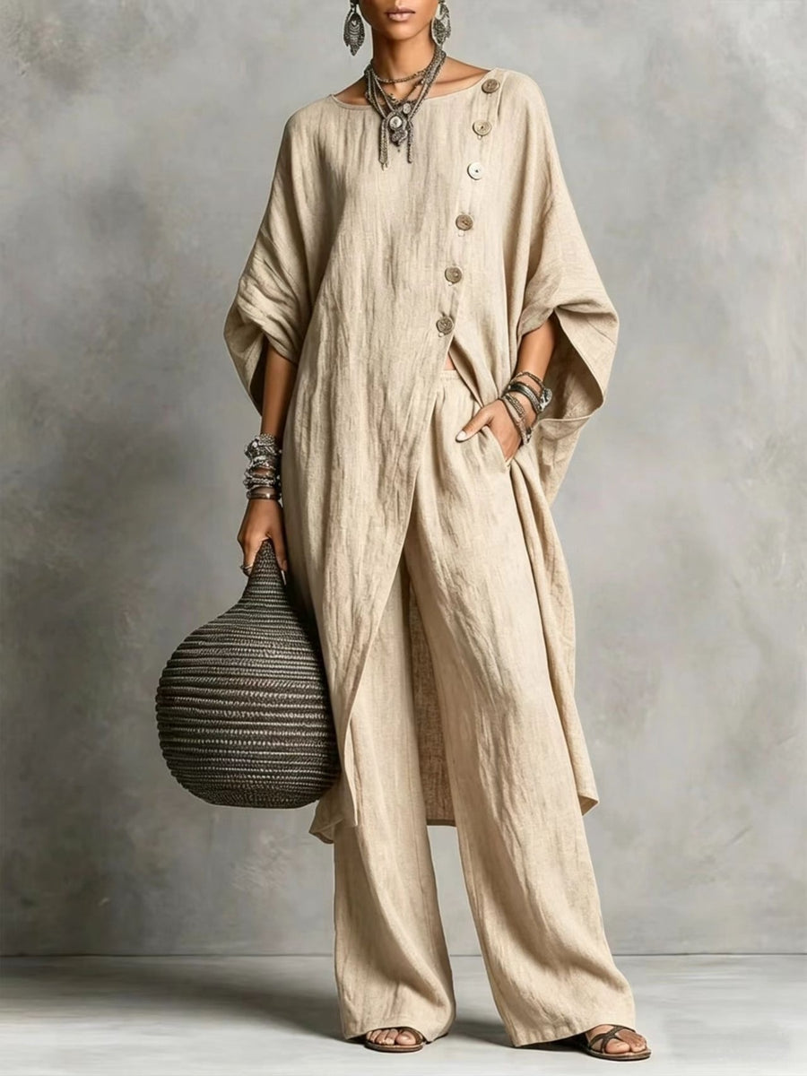 bohemian two-piece set in Yellow with round neck