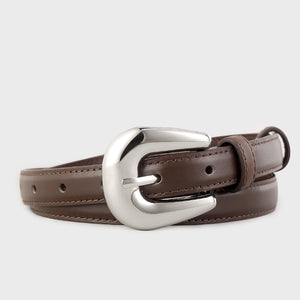 Men's brown leather belt with a silver buckle