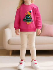 Children's hot pink cotton Christmas applique sweatshirt with comfortable fit