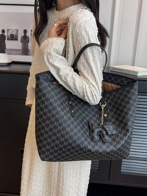 black tote with geometric and null