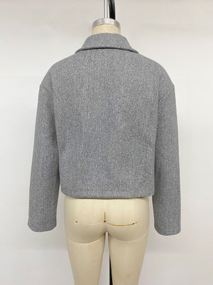 jacket in Gray with collared and long sleeve
