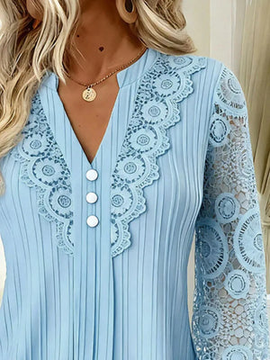 Lace Long Sleeve Notched Blouse in Apricot with lace