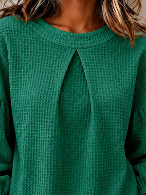Waffle Knit Round Neck Top in Burgundy