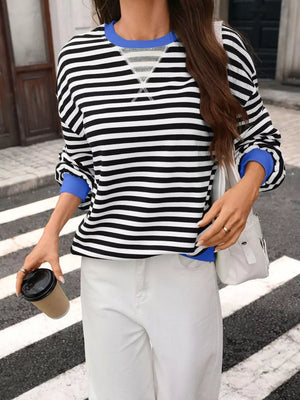 black sweatshirt with striped and crew neck