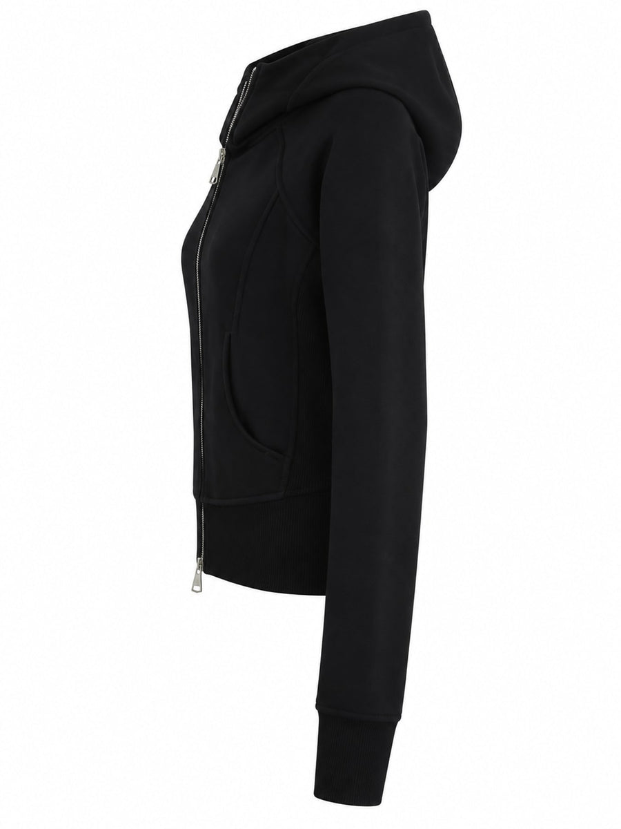 Light Gray zip hoodie with seam detail and long sleeve