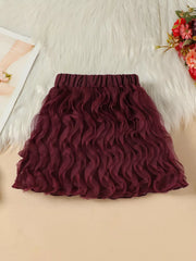 Burgundy toddler skirt with ruffled mesh and elastic waist